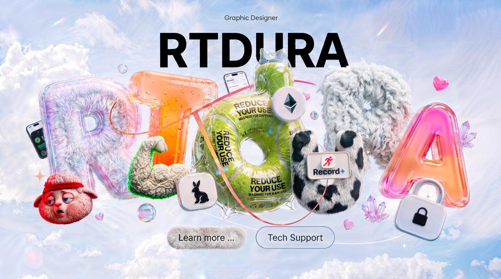 RTDURA — hyperdetailed 3D typography artwork with app icons