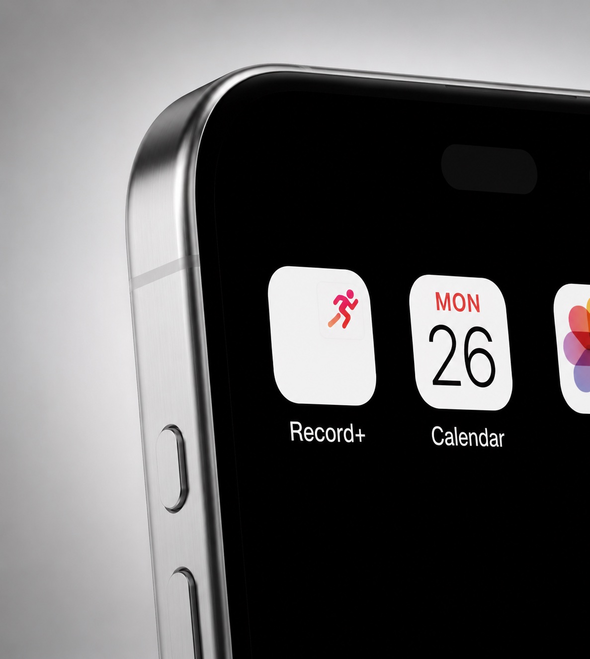 Record+ app icon visible on an iPhone home screen