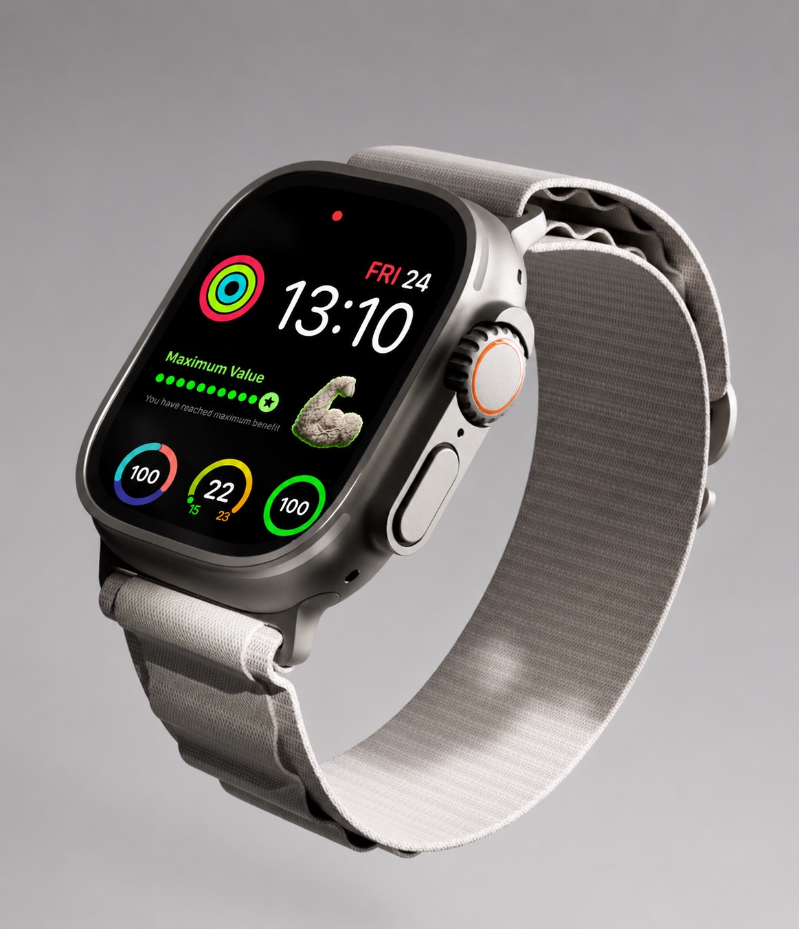 Apple Watch showing Record+ performance metrics
